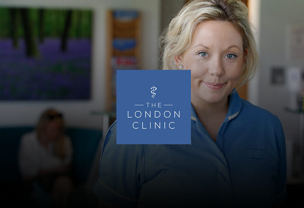 The London Clinic Logo with Female Nurse in background